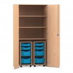 Flexeo Garagenschrank PRO, 2 Rollcontainer, 8 Boxen Gr. S und M, 3 Fächer Buche hell, hellblau  (Zoom)