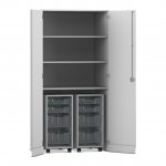 Flexeo Garagenschrank PRO, 2 Rollcontainer, 8 Boxen Gr. S und M, 3 Fächer grau, transparent  (Zoom)