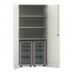 Flexeo Garagenschrank PRO, 2 Rollcontainer, 8 Boxen Gr. S und M, 3 Fächer weiß, transparent  (Zoom)