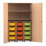 Flexeo Garagenschrank PRO, 3 Rollcontainer, 12 Boxen Gr, M, 2 Fächer Buche hell, bunt  (Zoom)