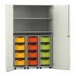 Flexeo Garagenschrank PRO, 3 Rollcontainer, 12 Boxen Gr, M, 2 Fächer weiß, bunt  (Zoom)