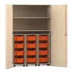 Flexeo Garagenschrank PRO, 3 Rollcontainer, 12 Boxen Gr, M, 2 Fächer Ahorn honig, orange  (Zoom)