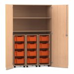 Flexeo Garagenschrank PRO, 3 Rollcontainer, 12 Boxen Gr, M, 2 Fächer Buche hell, orange  (Zoom)