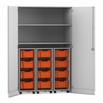 Flexeo Garagenschrank PRO, 3 Rollcontainer, 12 Boxen Gr, M, 2 Fächer grau, orange  (Zoom)