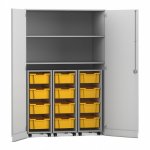 Flexeo Garagenschrank PRO, 3 Rollcontainer, 12 Boxen Gr, M, 2 Fächer grau, gelb  (Zoom)