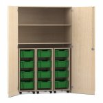 Flexeo Garagenschrank PRO, 3 Rollcontainer, 12 Boxen Gr, M, 2 Fächer Ahorn honig, dunkelgrün  (Zoom)