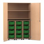 Flexeo Garagenschrank PRO, 3 Rollcontainer, 12 Boxen Gr, M, 2 Fächer Buche hell, dunkelgrün  (Zoom)