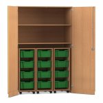 Flexeo Garagenschrank PRO, 3 Rollcontainer, 12 Boxen Gr, M, 2 Fächer Buche dunkel, dunkelgrün  (Zoom)