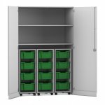 Flexeo Garagenschrank PRO, 3 Rollcontainer, 12 Boxen Gr, M, 2 Fächer grau, dunkelgrün  (Zoom)