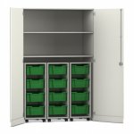 Flexeo Garagenschrank PRO, 3 Rollcontainer, 12 Boxen Gr, M, 2 Fächer weiß, dunkelgrün  (Zoom)