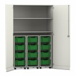 Flexeo Garagenschrank PRO, 3 Rollcontainer, 12 Boxen Gr, M, 2 Fächer weiß, dunkelgrün  (Zoom)