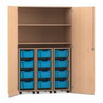 Flexeo Garagenschrank PRO, 3 Rollcontainer, 12 Boxen Gr, M, 2 Fächer Buche hell, hellblau  (Zoom)