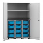 Flexeo Garagenschrank PRO, 3 Rollcontainer, 12 Boxen Gr, M, 2 Fächer grau, hellblau (Zoom)