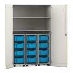 Flexeo Garagenschrank PRO, 3 Rollcontainer, 12 Boxen Gr, M, 2 Fächer weiß, hellblau  (Zoom)