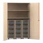 Flexeo Garagenschrank PRO, 3 Rollcontainer, 12 Boxen Gr, M, 2 Fächer Ahorn honig, transparent  (Zoom)