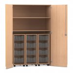 Flexeo Garagenschrank PRO, 3 Rollcontainer, 12 Boxen Gr, M, 2 Fächer Buche hell, transparent  (Zoom)