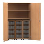 Flexeo Garagenschrank PRO, 3 Rollcontainer, 12 Boxen Gr, M, 2 Fächer Buche dunkel, transparent  (Zoom)