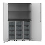 Flexeo Garagenschrank PRO, 3 Rollcontainer, 12 Boxen Gr, M, 2 Fächer grau, transparent  (Zoom)