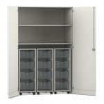 Flexeo Garagenschrank PRO, 3 Rollcontainer, 12 Boxen Gr, M, 2 Fächer weiß, transparent  (Zoom)