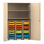 Flexeo Garagenschrank PRO, 3 Rollcontainer, 18 Boxen Gr. S und M, 2 Fcher