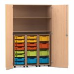 Flexeo Garagenschrank PRO, 3 Rollcontainer, 18 Boxen Gr. S und M, 2 Fächer Buche hell, bunt  (Zoom)