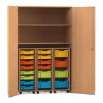 Flexeo Garagenschrank PRO, 3 Rollcontainer, 18 Boxen Gr. S und M, 2 Fächer Buche dunkel, bunt  (Zoom)