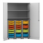 Flexeo Garagenschrank PRO, 3 Rollcontainer, 18 Boxen Gr. S und M, 2 Fächer grau, bunt  (Zoom)