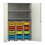 Flexeo Garagenschrank PRO, 3 Rollcontainer, 18 Boxen Gr. S und M, 2 Fächer weiß, bunt  (Zoom)