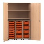 Flexeo Garagenschrank PRO, 3 Rollcontainer, 18 Boxen Gr. S und M, 2 Fächer Buche hell, orange  (Zoom)