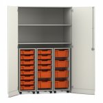 Flexeo Garagenschrank PRO, 3 Rollcontainer, 18 Boxen Gr. S und M, 2 Fächer weiß, orange  (Zoom)