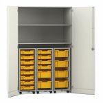 Flexeo Garagenschrank PRO, 3 Rollcontainer, 18 Boxen Gr. S und M, 2 Fächer weiß, gelb  (Zoom)