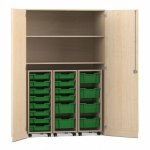 Flexeo Garagenschrank PRO, 3 Rollcontainer, 18 Boxen Gr. S und M, 2 Fächer Ahorn honig, dunkelgrün  (Zoom)