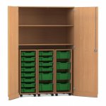 Flexeo Garagenschrank PRO, 3 Rollcontainer, 18 Boxen Gr. S und M, 2 Fächer Buche dunkel, dunkelgrün  (Zoom)