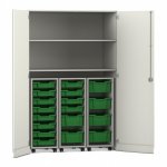 Flexeo Garagenschrank PRO, 3 Rollcontainer, 18 Boxen Gr. S und M, 2 Fächer weiß, dunkelgrün  (Zoom)