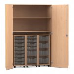 Flexeo Garagenschrank PRO, 3 Rollcontainer, 18 Boxen Gr. S und M, 2 Fächer Buche hell, transparent  (Zoom)