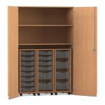 Flexeo Garagenschrank PRO, 3 Rollcontainer, 18 Boxen Gr. S und M, 2 Fächer Buche dunkel, transparent  (Zoom)