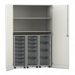 Flexeo Garagenschrank PRO, 3 Rollcontainer, 18 Boxen Gr. S und M, 2 Fächer weiß, transparent  (Zoom)