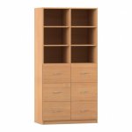 Flexeo Schrank, 6 große Schubladen, 6 Fächer, Mittelwand, Breite 94,4 cm Buche dunkel  (Zoom)