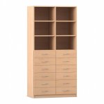 Flexeo Schrank, 12 kleine Schubladen, 6 Fächer, Mittelwand, Breite 94,4 cm Buche hell  (Zoom)