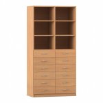 Flexeo Schrank, 12 kleine Schubladen, 6 Fächer, Mittelwand, Breite 94,4 cm Buche dunkel  (Zoom)