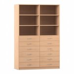 Flexeo Schrank, 12 kleine Schubladen, 6 Fächer, Mittelwand, Breite 126,4 cm Buche hell  (Zoom)