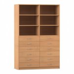 Flexeo Schrank, 12 kleine Schubladen, 6 Fächer, Mittelwand, Breite 126,4 cm Buche dunkel  (Zoom)