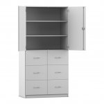 Flexeo Schrank, 6 große Schubladen, 3 Fächer, 2 Türen grau offen  (Zoom)