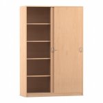 Flexeo Schiebetürenschrank, 10 Fächer, 2 Türen, Breite 126,4 cm Buche hell offen (Zoom)