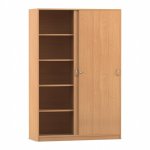 Flexeo Schiebetürenschrank, 10 Fächer, 2 Türen, Breite 126,4 cm Buche dunkel offen (Zoom)