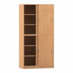 Flexeo Schiebetürenschrank, 12 Fächer, Mittelwand, 4 Türen, Breite 94,4 cm Buche dunkel offen (Zoom)