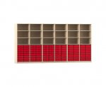 Flexeo Systemschrankwand Altair, 96 kleine Boxen, 18 Fächer Ahorn honig, rot  (Zoom)