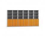 Flexeo Systemschrankwand Altair, 96 kleine Boxen, 18 Fächer grau, gelb (Zoom)