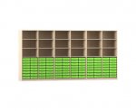 Flexeo Systemschrankwand Altair, 96 kleine Boxen, 18 Fächer Ahorn honig, grün  (Zoom)