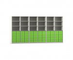 Flexeo Systemschrankwand Altair, 96 kleine Boxen, 18 Fächer weiß, grün  (Zoom)